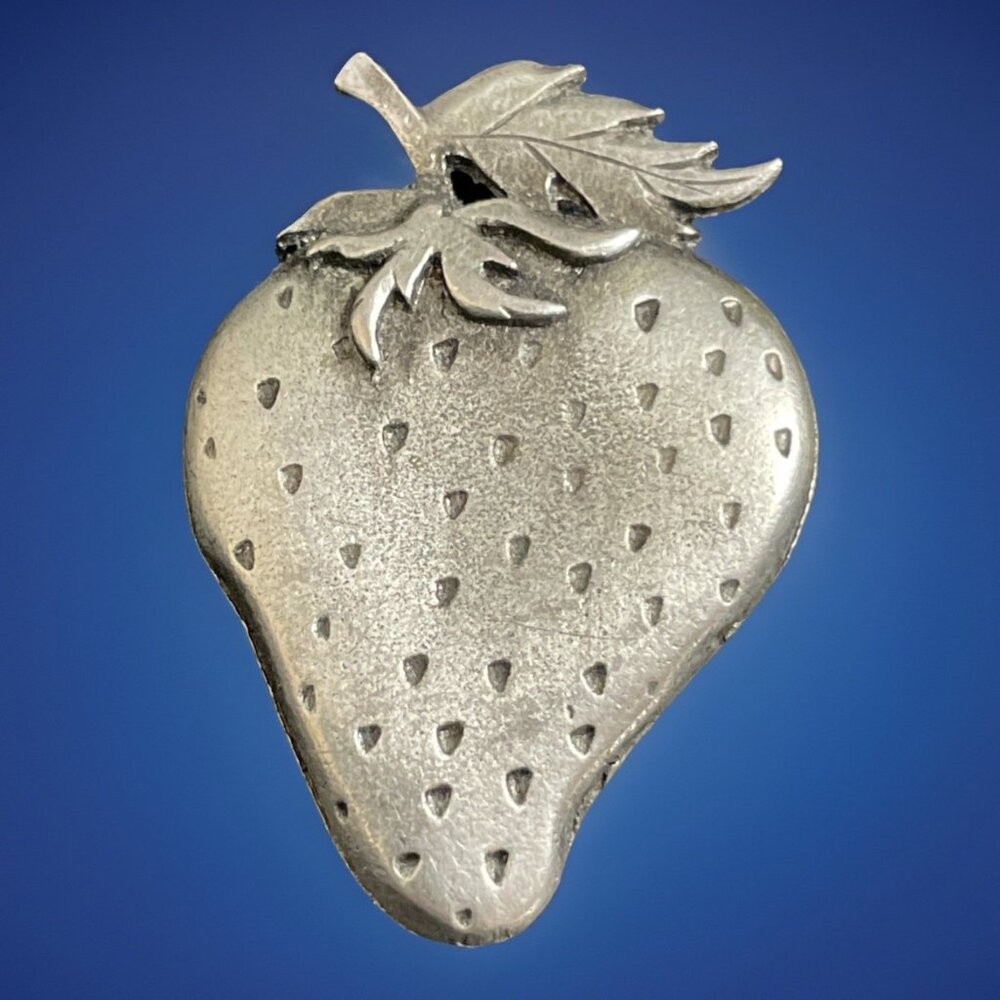 Vintage Signed Metzke Pewter Strawberry Brooch